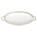 A George V twin-handled silver tray, Sheffield, c.1918, Atkin Bros., of plain oval form with