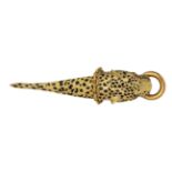 A pendant mount modelled as a leopard head, the mount with engraved and black enamel decoration