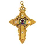 A 9ct gold, diamond and enamel, pectoral cross pendant, by Garrard & Co, the Orthodox style cross