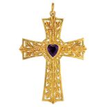 An early 20th century French gold and amethyst, pectoral cross pendant by Mellerio, the Latin