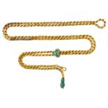 A gold belcher link turquoise necklace, with associated turquoise-set gilt metal slide and