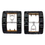 A pair of Georgian faceted black glass shoe buckles, each gilt-metal buckle set with rectangular