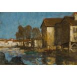 Pierre Eugène Montézin, French 1874-1946- Maisons sur la rivière; oil on panel, signed lower