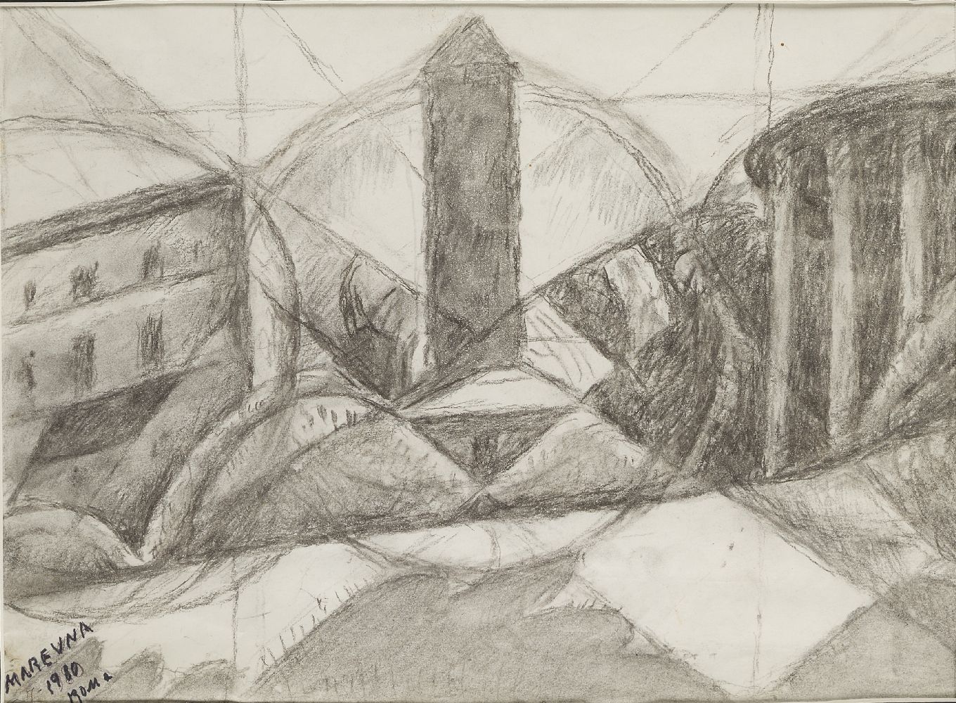 Marevna (Marie Vorobieff), Russian 1892-1984- Roma, 1980; charcoal on paper, signed and dated