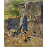 George Mosson, German 1851-1933- Chickens in a farmyard, 1922; oil on canvas, signed George Mosson