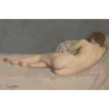Paul Sieffert, French 1874-1957- Reclining female nude; oil on panel, signed, 16.5x24cm (ARR)