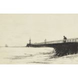 Théodule-Augustin Ribot, French 1823-1991- A pier in France; charcoal, signed with initials lower