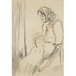 Jean Marchand, French 1883-1941- Portrait of a woman Sewing, 1913 (recto)/ Study of two people (