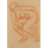 Aristide Maillol, French 1861-1944- Etude De Nu (Femme Accroupie); sanguine on buff paper, stamped