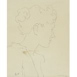 John Hall, Canadian, 1914-2002- Portrait of a woman in profile, 1958; pen and black ink, signed