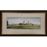 KENNETH MOORE, Ely Cathedral, watercolour, framed and glazed. 41 x 14 cm.