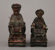 Two Chinese painted wooden figures. The largest 15 cm high.