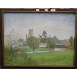 An oil painting of Ely Cathedral,