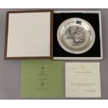 JAMES WYETH, silver dish, 'Along the Brandywine', boxed. 20 cm diameter. 6.1 troy ounces.