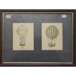 Two Hot Air Balloon prints, mounted in a common frame. 39 x 29.5 cm overall.