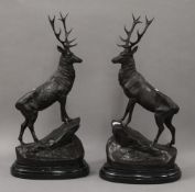 A pair of bronze stags. 74 cm high.