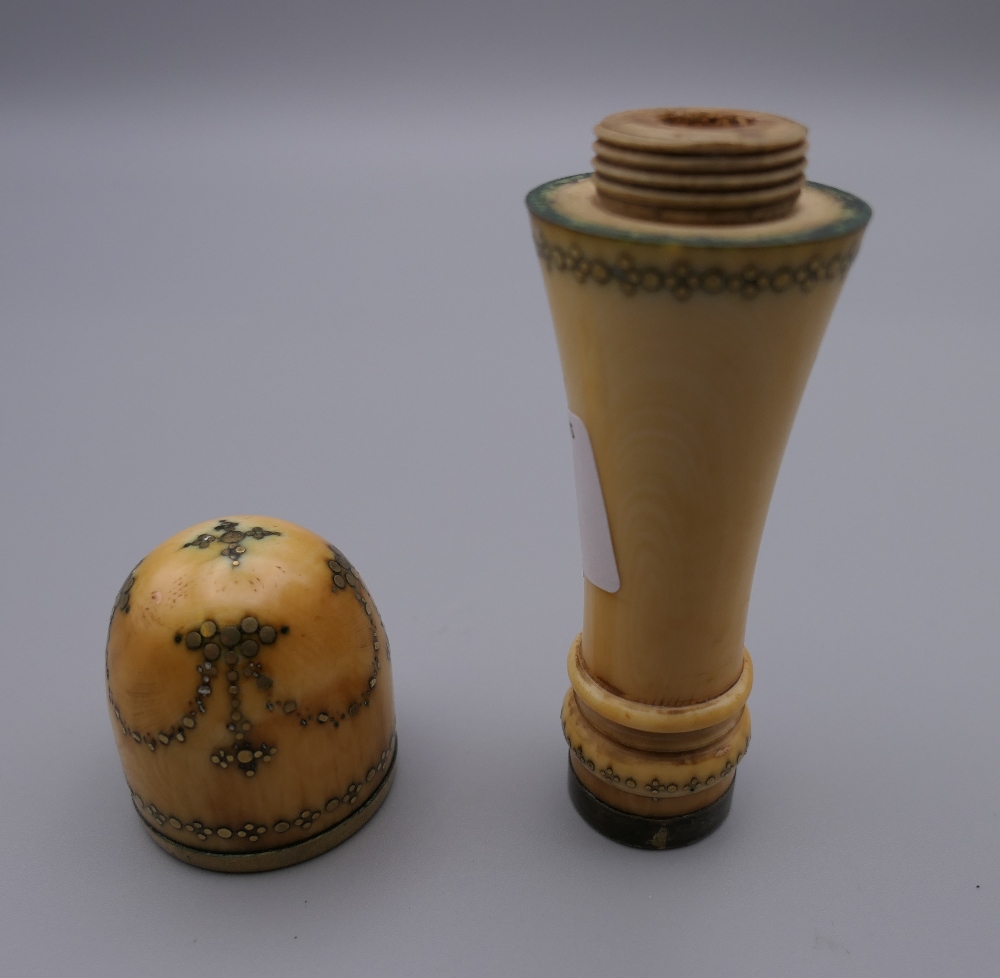 A 19th century piquet inlaid ivory handle. 11.5 cm high. - Image 4 of 9