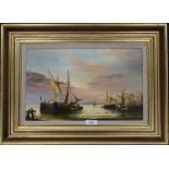 An oil on panel, Preparing the Fishing Boats, signed K HAMMOND, framed. 38.5 x 23.5 cm.