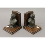 A pair of early 20th century bookends, each mounted with a bust of Shakespeare. 13.5 cm high.