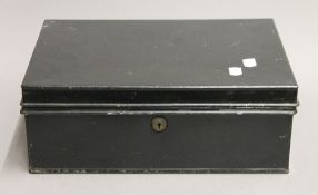 A tin deed box. 35.5 cm wide.