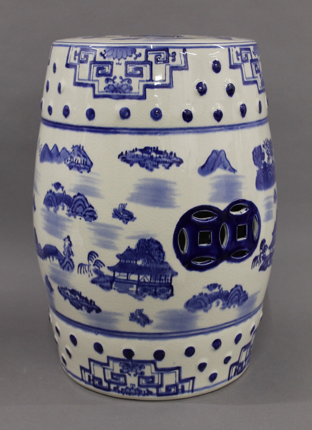 A pair of blue and white porcelain barrel seats. 45 cm high. - Image 2 of 2