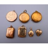 A collection of 9 ct gold front and back, and plated lockets. The 2.5 cm diameter.