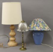 Three various table lamps. The largest 34 cm high.