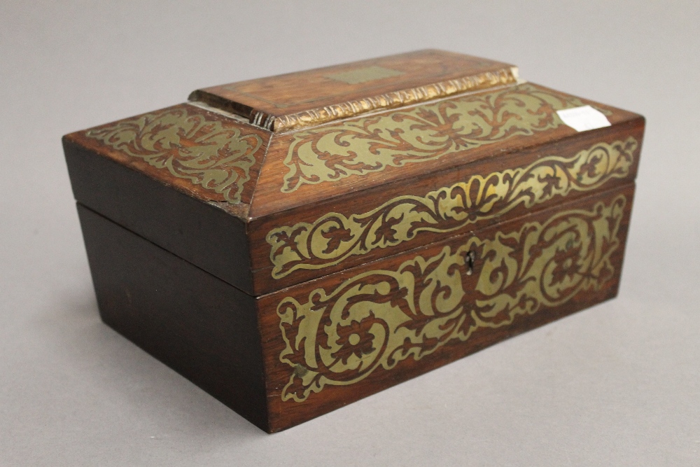 A Regency brass inlaid box. 23.5 cm wide. - Image 4 of 7