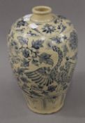 A Vietnamese blue and white pottery vase. 30 cm high.