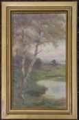 RADCLIFFE W RADCLIFFE (flourished 1881-1895), Tree Beside a Pond, oil on board,