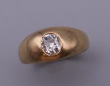 A 9 ct gold gentleman's ring, set with 0.5 carat old mine cut diamond. Ring Size N/O. 6.