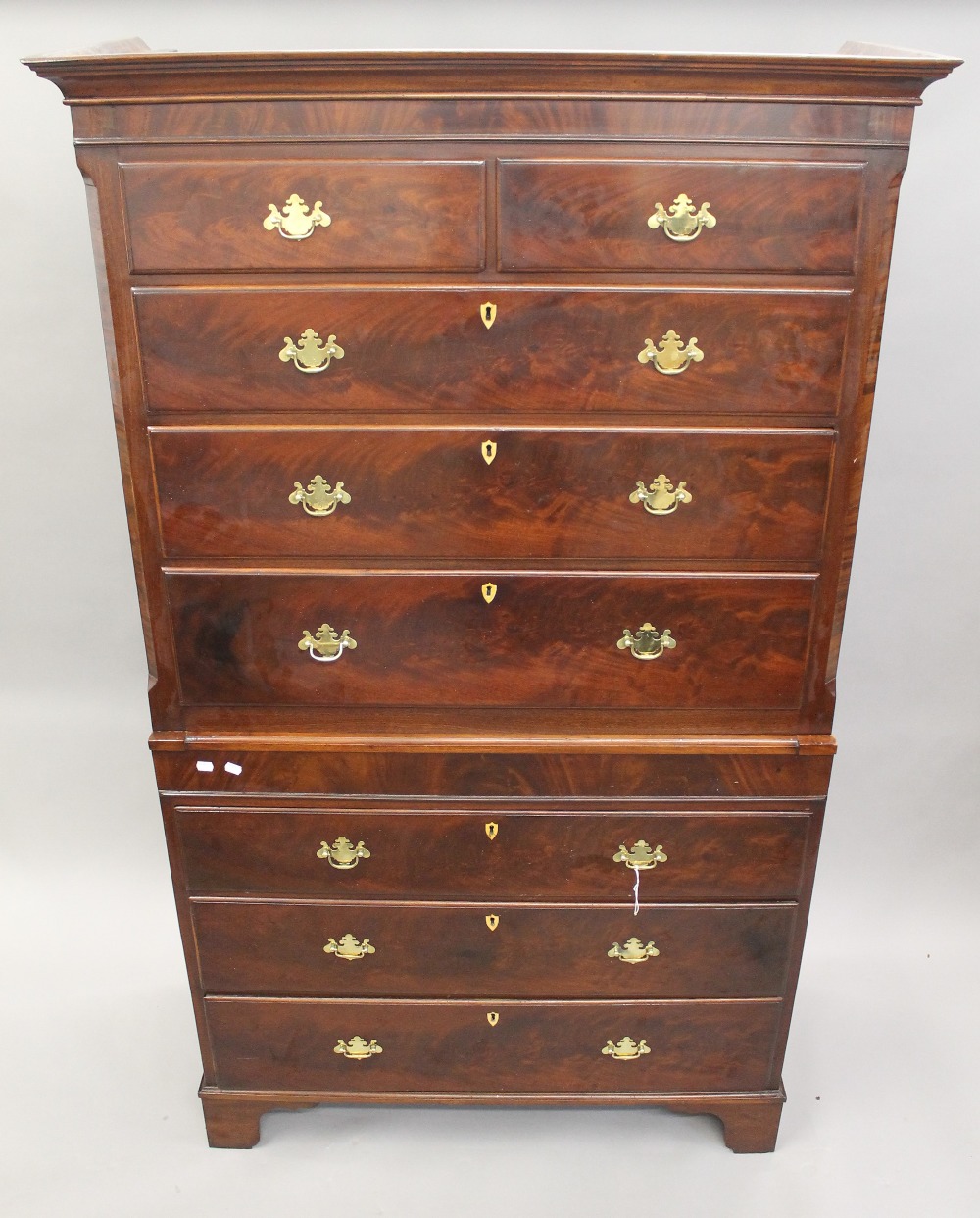 WITHDRAWN A 19th century mahogany chest on chest. 191 cm high x 115.5 cm wide.