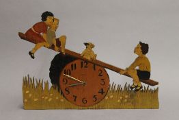 An early 20th century Asprey painted wooden mantle clock. 40.5 cm wide.