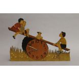 An early 20th century Asprey painted wooden mantle clock. 40.5 cm wide.