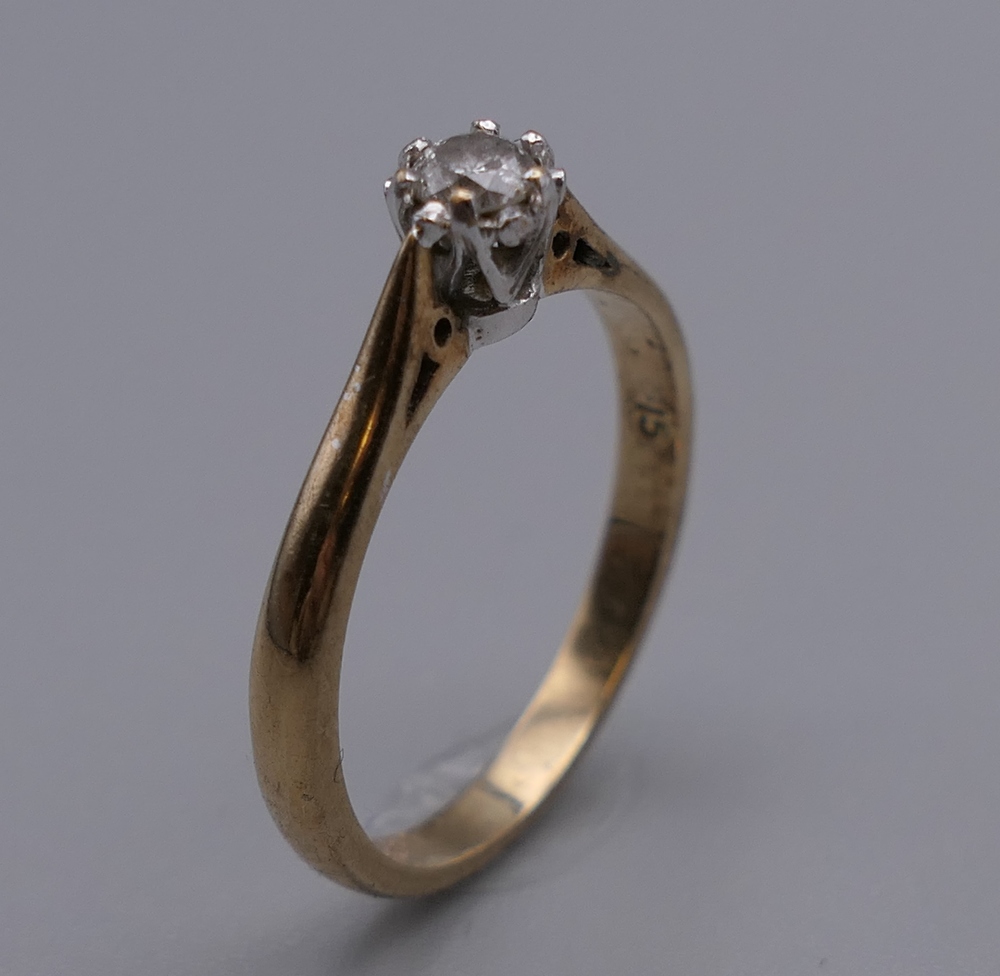 A 9 ct gold diamond solitaire ring. Ring Size N/O. 2.1 grammes total weight. - Image 3 of 3