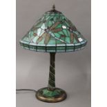 A Tiffany style lamp decorated with dragonflies. 58 cm high.