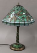 A Tiffany style lamp decorated with dragonflies. 58 cm high.