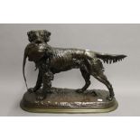 JULES MOIGNIEZ (1835-1894), Retriever with a Pheasant in its Jaw, bronze, signed.