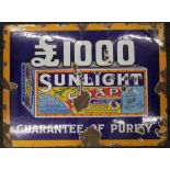 An original Sunlight Soap pictorial enamel advertising sign. 91.5 x 68.5 cm.