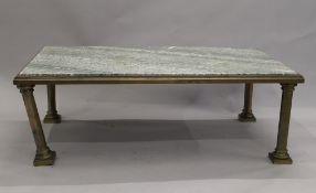 An early/mid-20th century marble topped brass coffee table. 119 cm long x 67 cm wide.