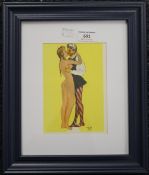 A 1950s lithograph, The Kiss, framed and glazed. 11.5 x 16.5 cm.