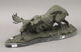 A bronze model of a moose. 58 cm long.