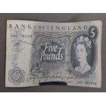 An old Bank of England £5 note