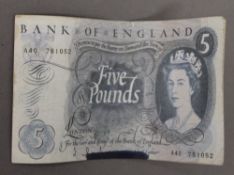 An old Bank of England £5 note