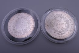 Two French cased silver coins