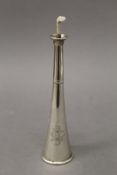 A Victorian novelty silver table lighter formed as a hunting horn. 18.5 cm high. 3.