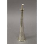 A Victorian novelty silver table lighter formed as a hunting horn. 18.5 cm high. 3.