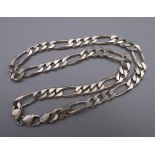 A gentleman's silver figaro necklace. 49 cm long.