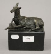 A bronze model of a donkey on a plinth base. 15 cm high.