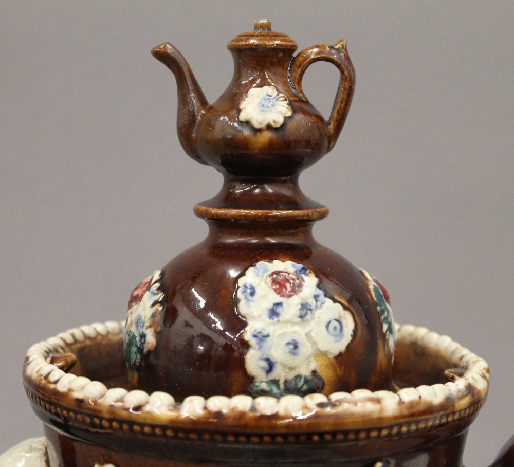 A large Edwardian pottery Barge Ware tea pot. 32.5 cm high. - Image 7 of 7